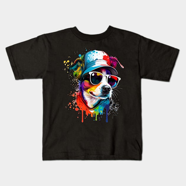 Colourful cool Jack Russell Terrier dog with sunglasses four Kids T-Shirt by MLArtifex